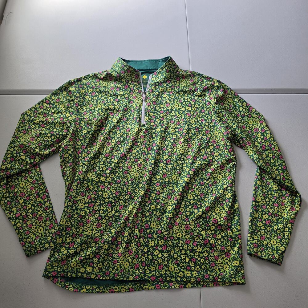 Pins & Aces Pullover Mens XL Green Floral 1/4 Zip Limited Edition Augusta Golf